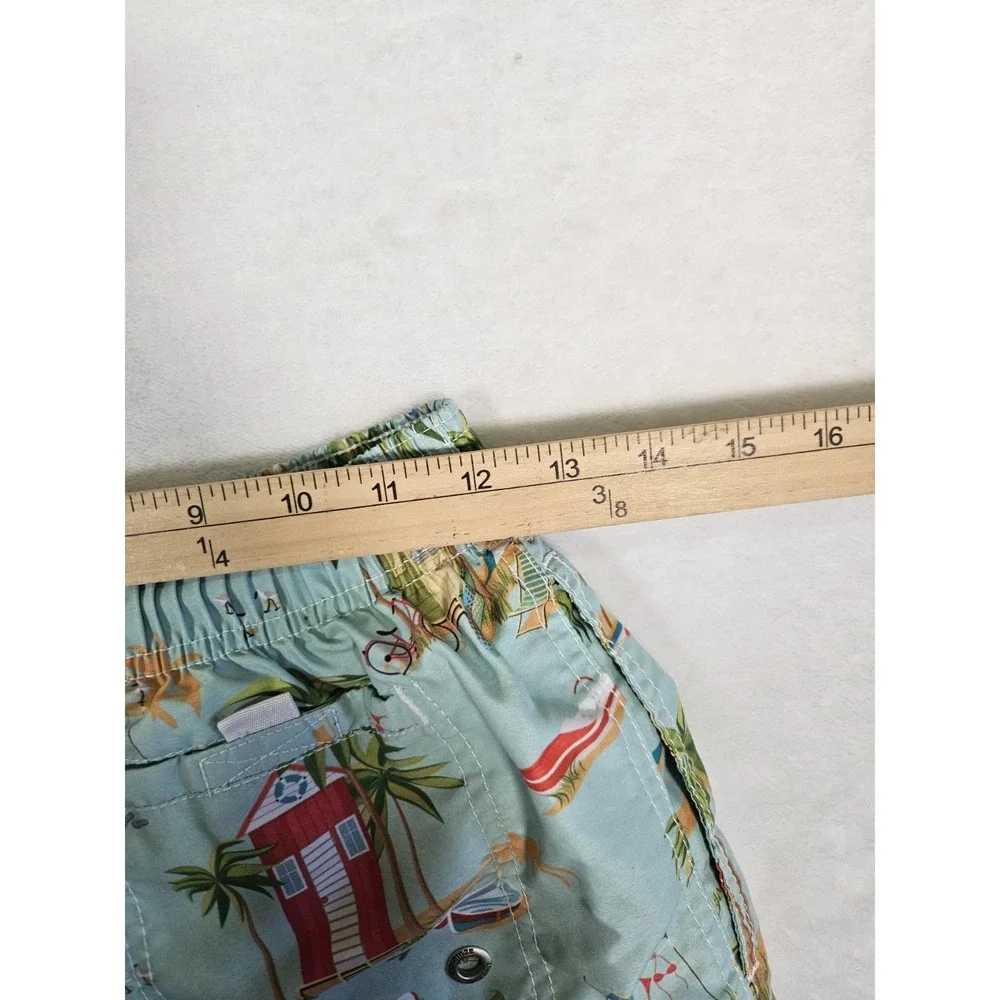 Azul Siete Men's Cyan Blue Print Swim Trunks Shorts Small S Palm‎ Tree Beach